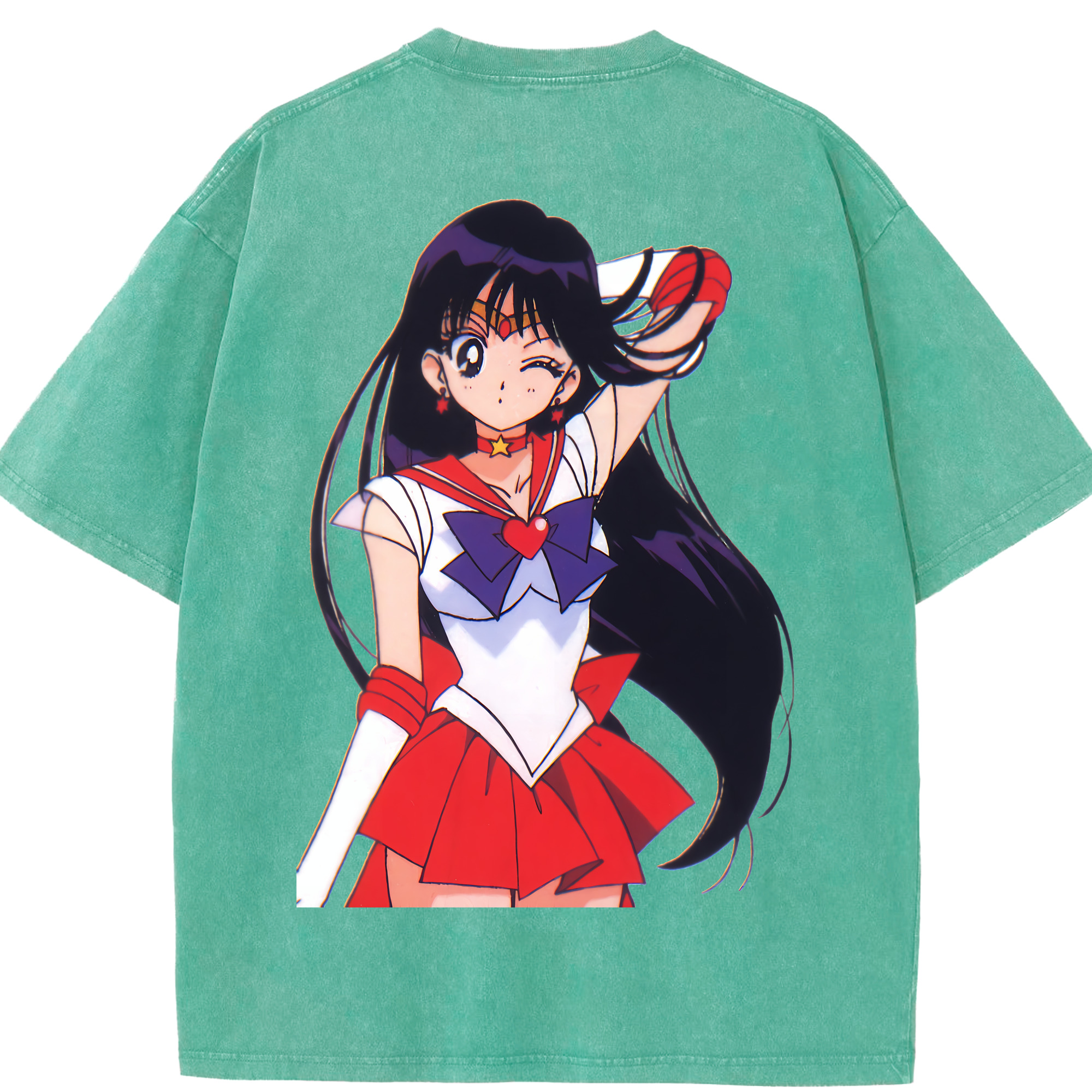 （画像用） 美少女戦士セーラームーン 火野レイ ひの レイ Sailor Moon Hino Rei （セーラーマーズ,Sailor Mars） 綿100% ヴィンテージ風 半袖Tシャツ（背面プリント）